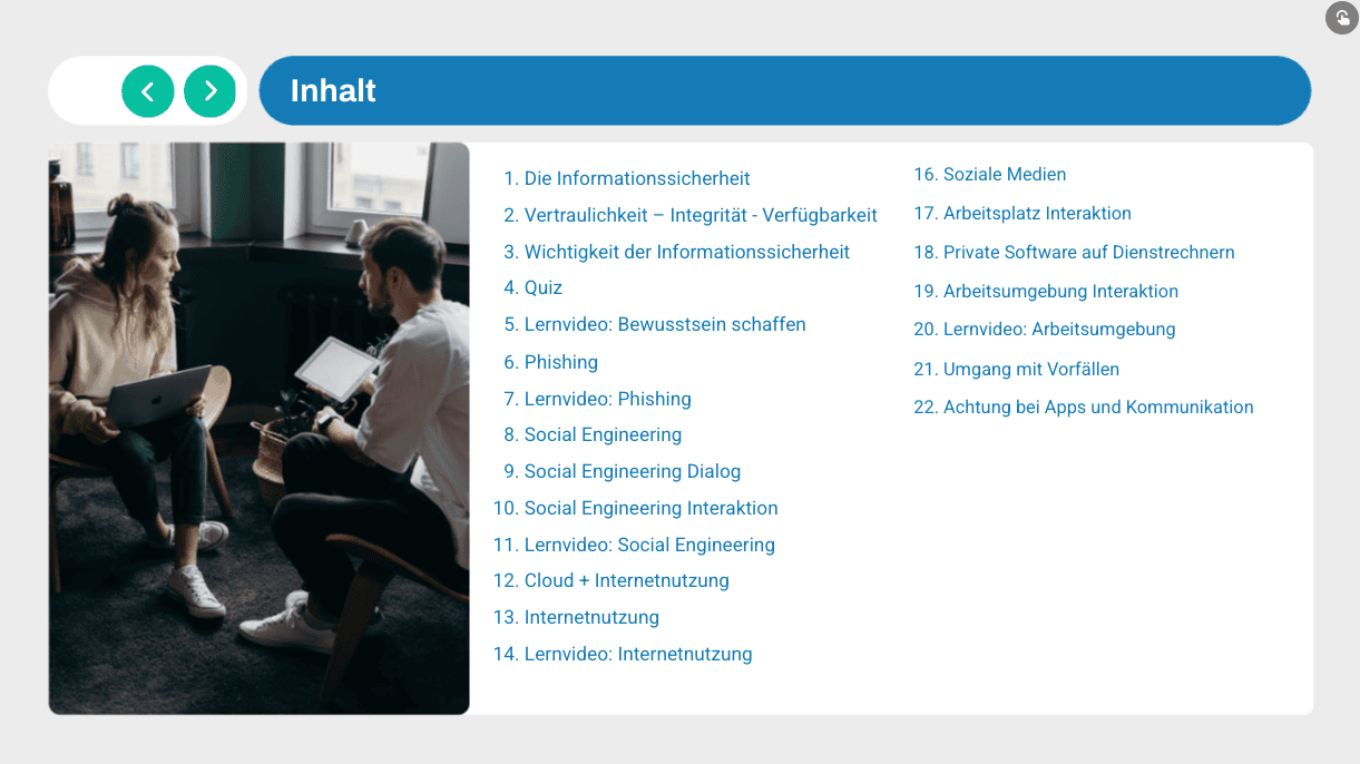 Inhalt der Schulung für Informationssicherheit